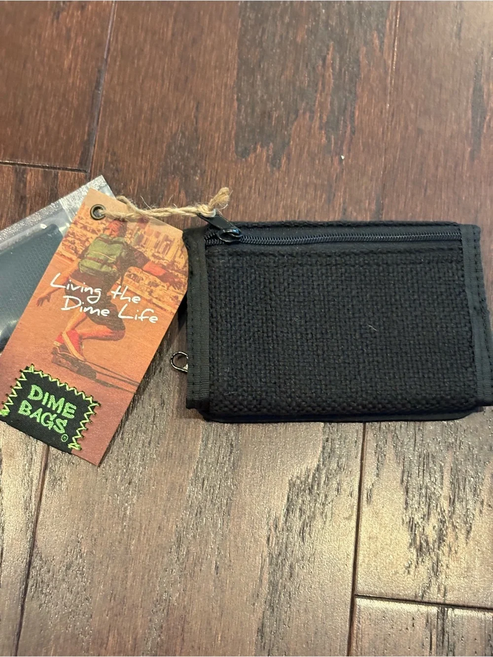 NWT Dime Bags Black Hempster Compact Tri-Fold Wallet Zipper Compartments & Patch